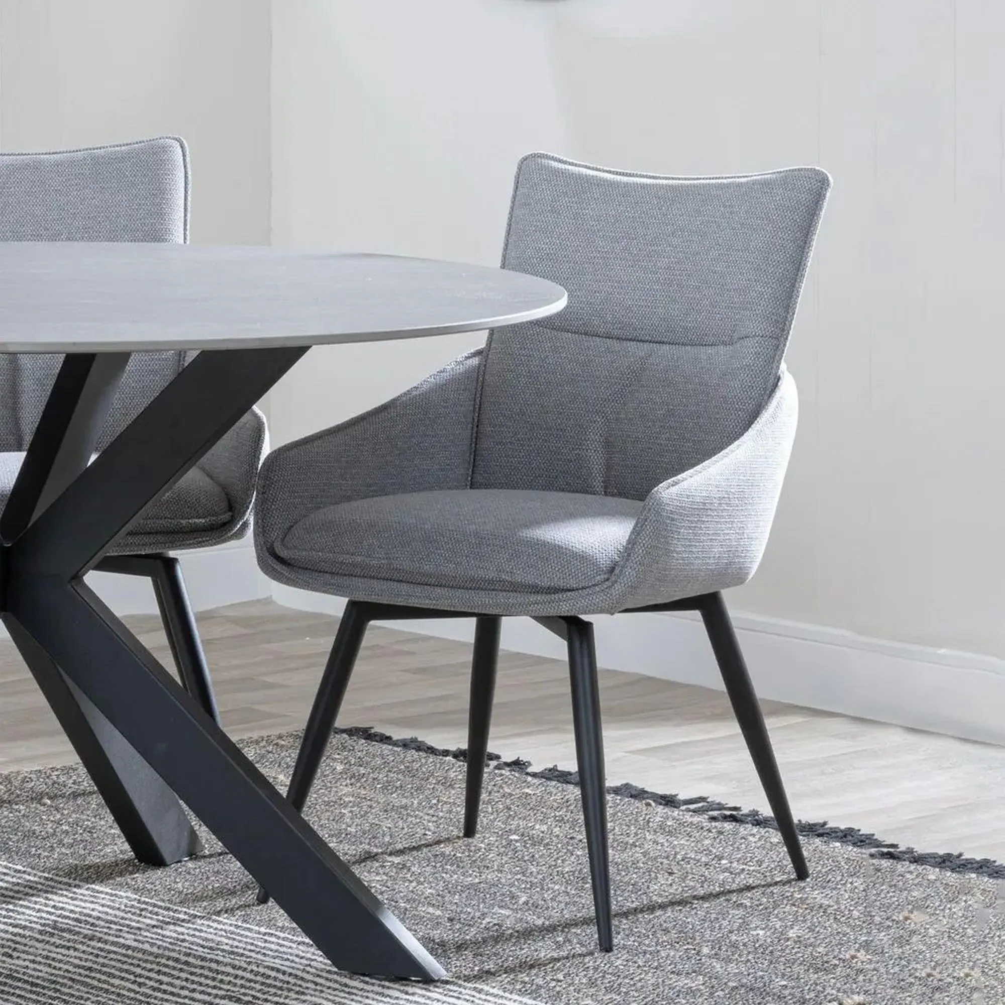 Danetti Oval Dining Set with Swivel Chairs - Grey, Ceramic