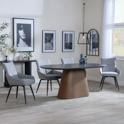 Danetti Oval Dining Set with Swivel Chairs - Grey, Ceramic