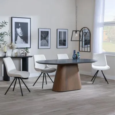 Danetti Oval Dining Set with Swivel Chairs - Grey, Ceramic