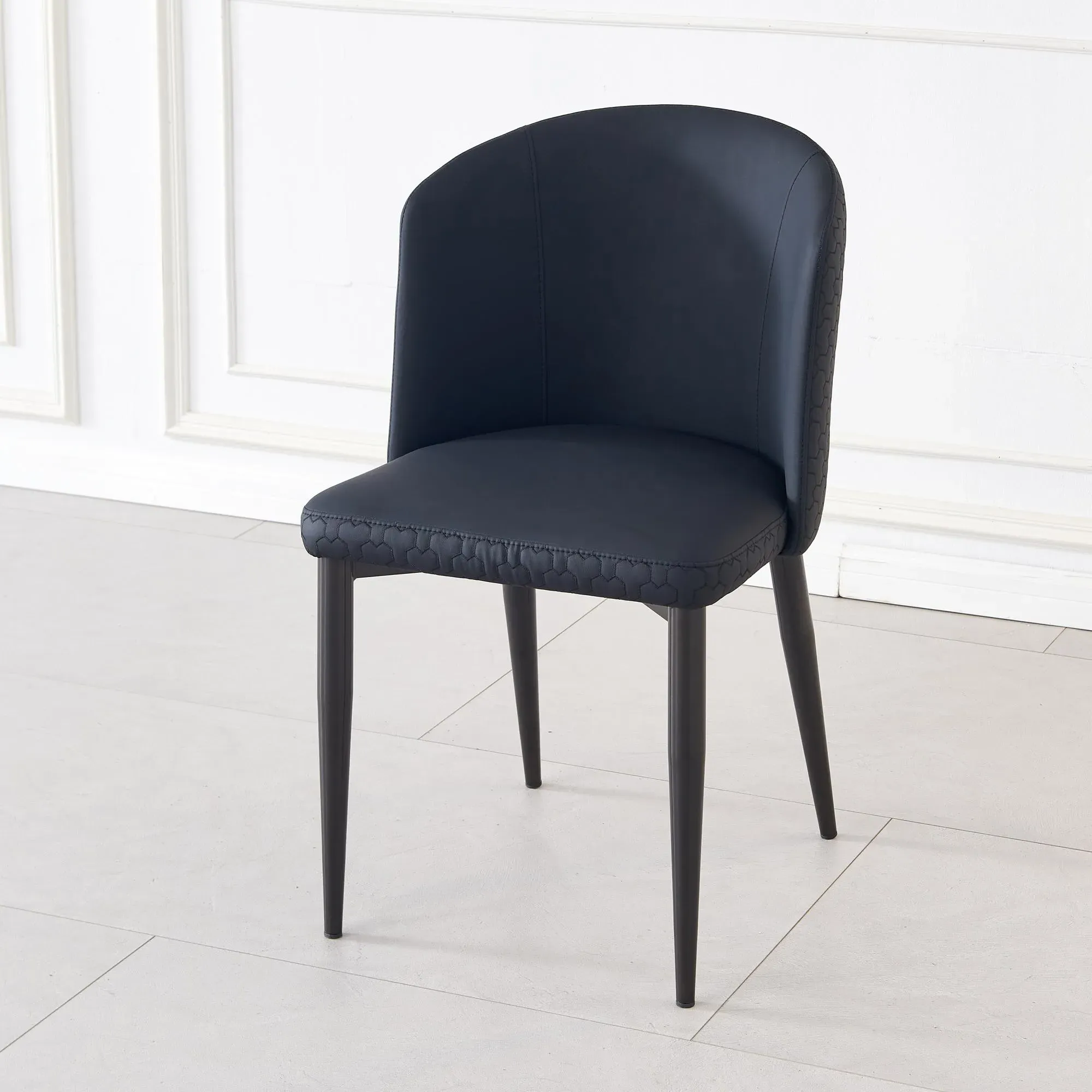 Deco Dining Chair with Black Legs - Black, Faux Leather