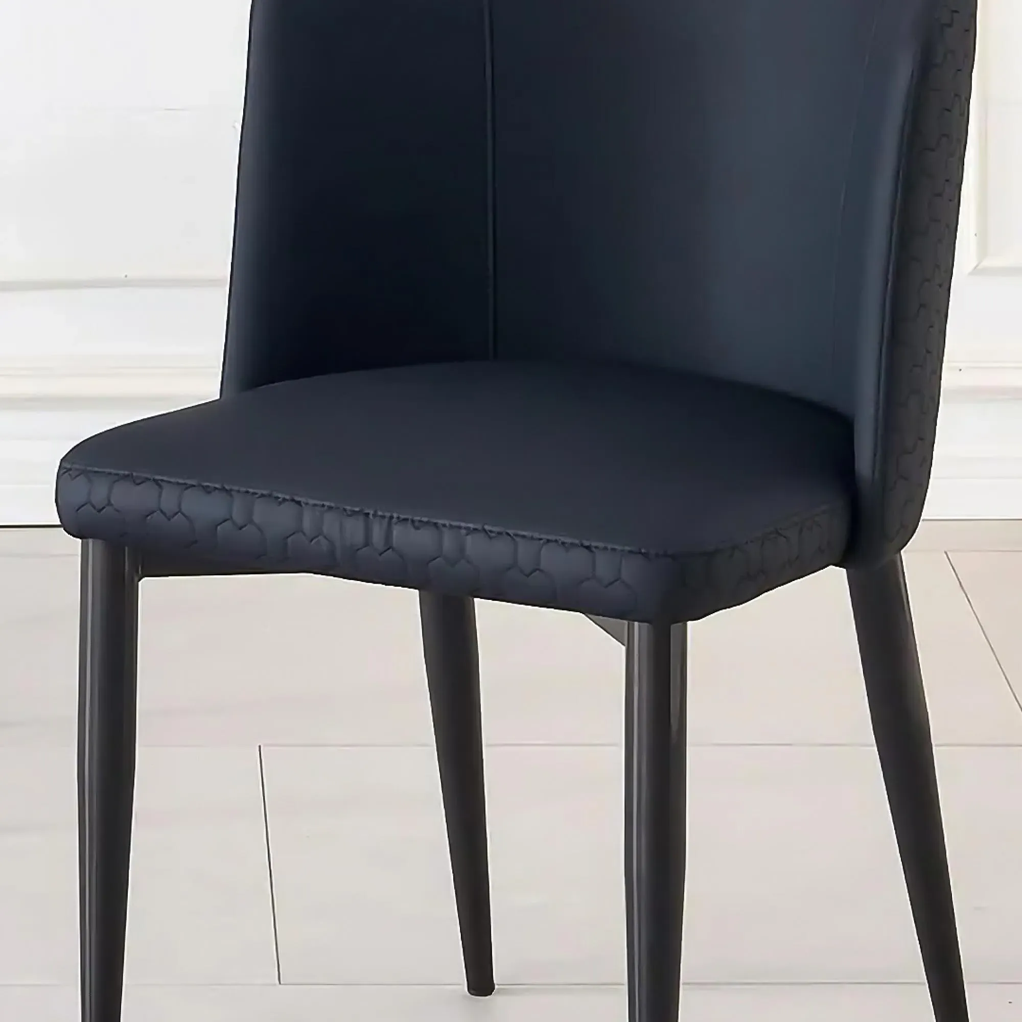 Deco Dining Chair with Black Legs - Black, Faux Leather