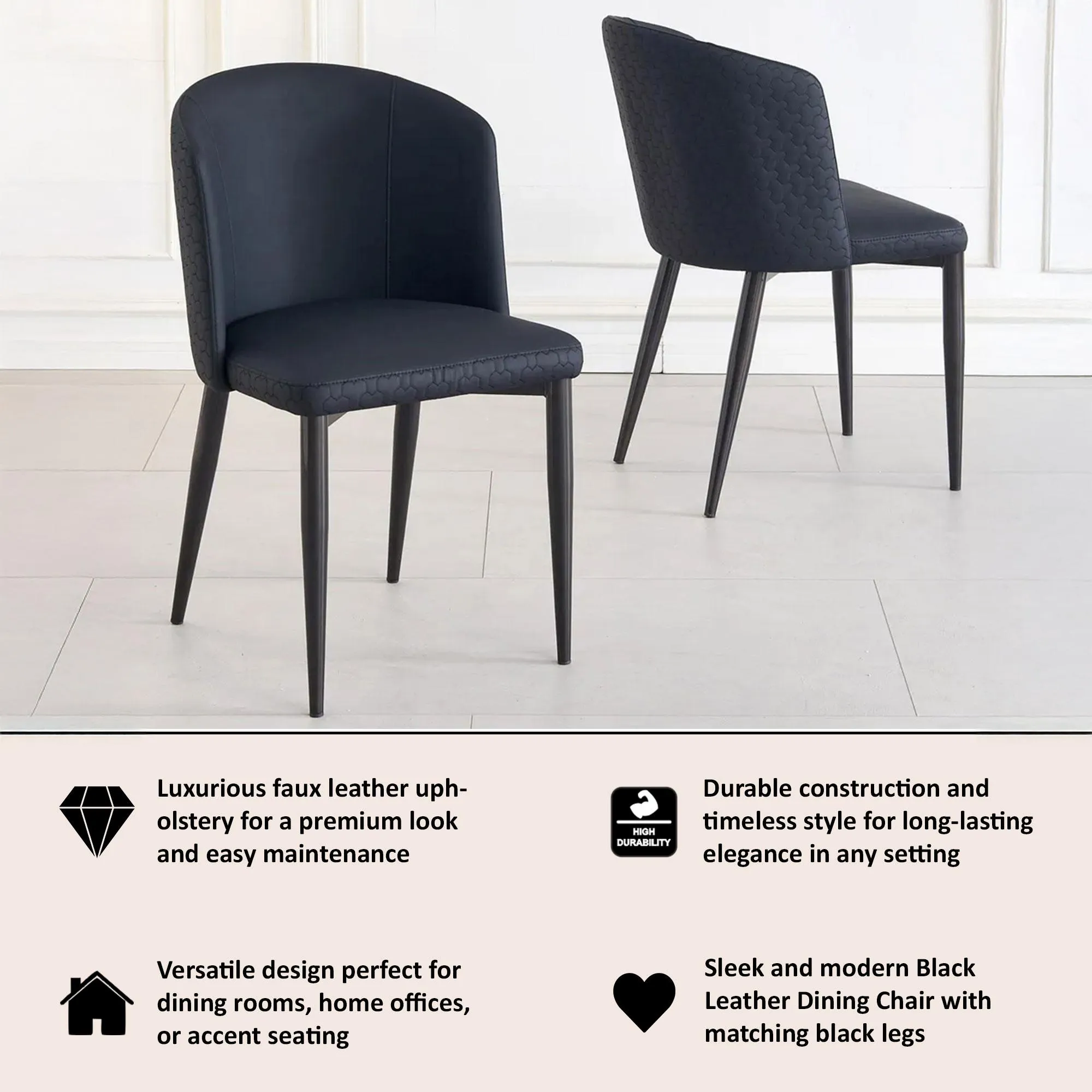 Deco Dining Chair with Black Legs - Black, Faux Leather