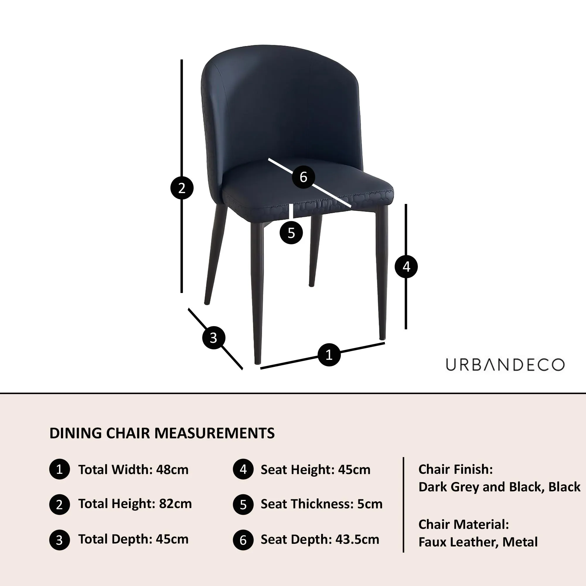 Deco Dining Chair with Black Legs - Black, Faux Leather