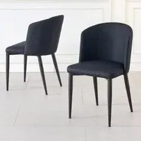 Deco Dining Chair with Black Legs - Black, Faux Leather