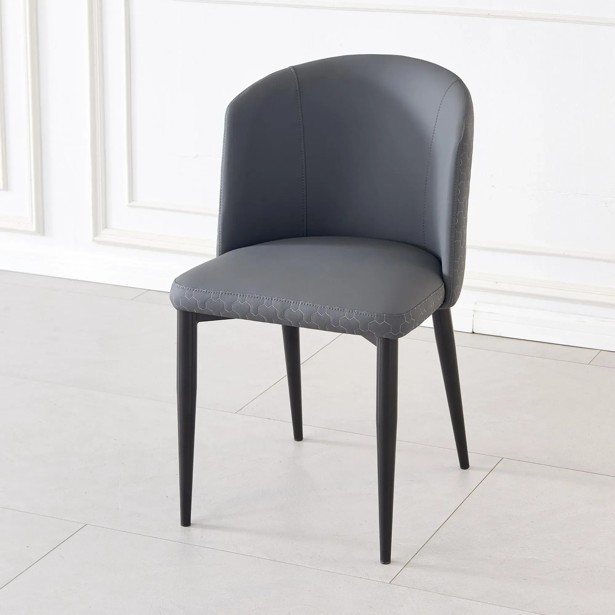 Deco Dining Chair with Black Legs - Dark Grey, Faux Leather