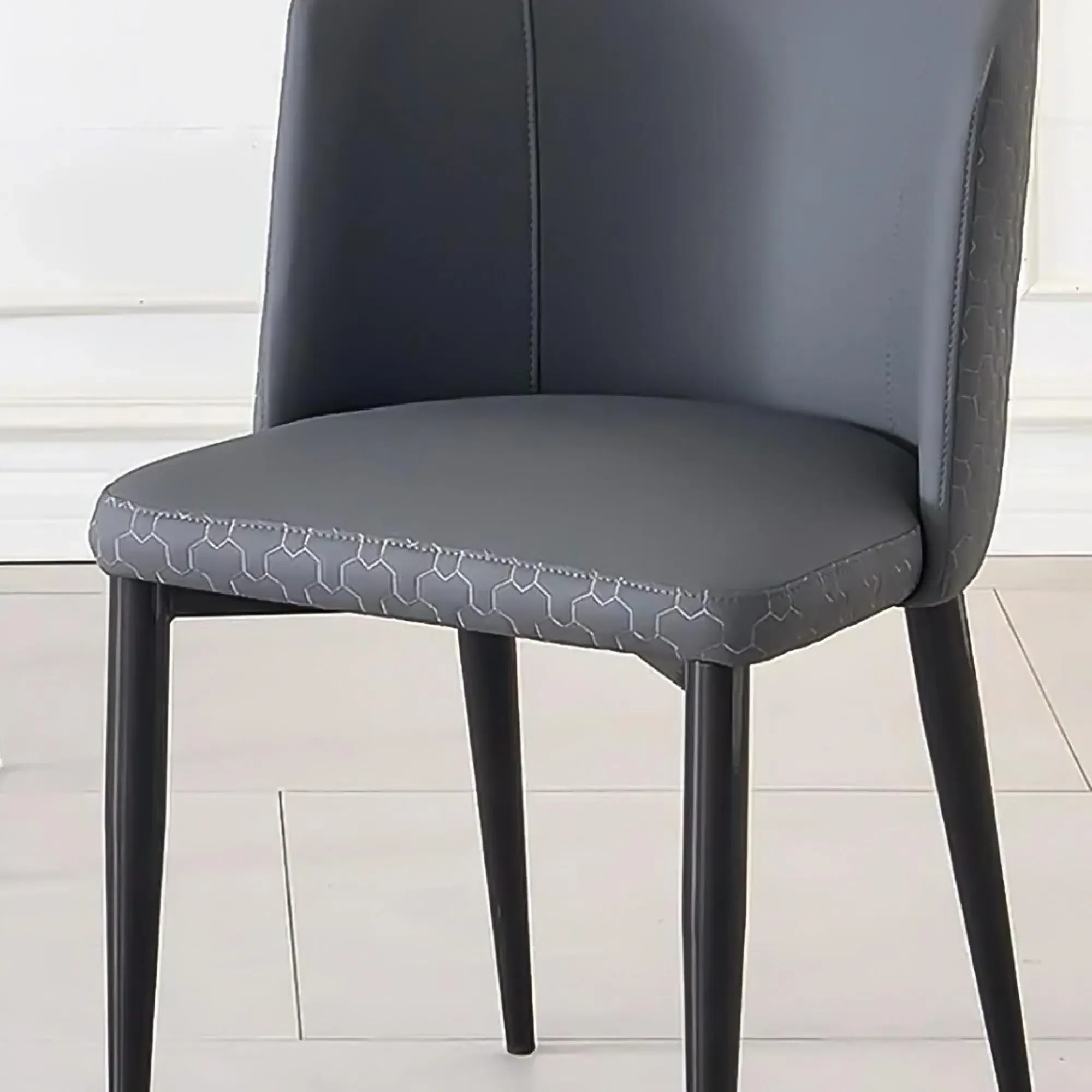 Deco Dining Chair with Black Legs - Dark Grey, Faux Leather