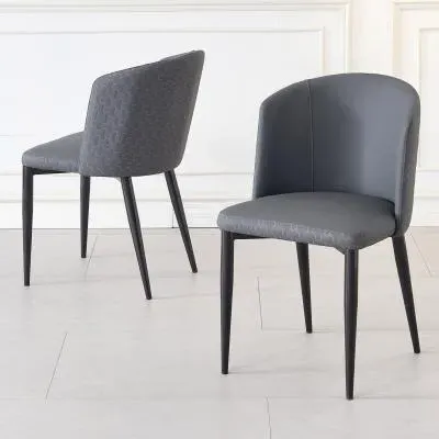 Deco Dining Chair with Black Legs - Dark Grey, Faux Leather