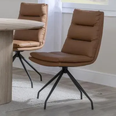Diego Swivel Dining Chair - Brown, Leather