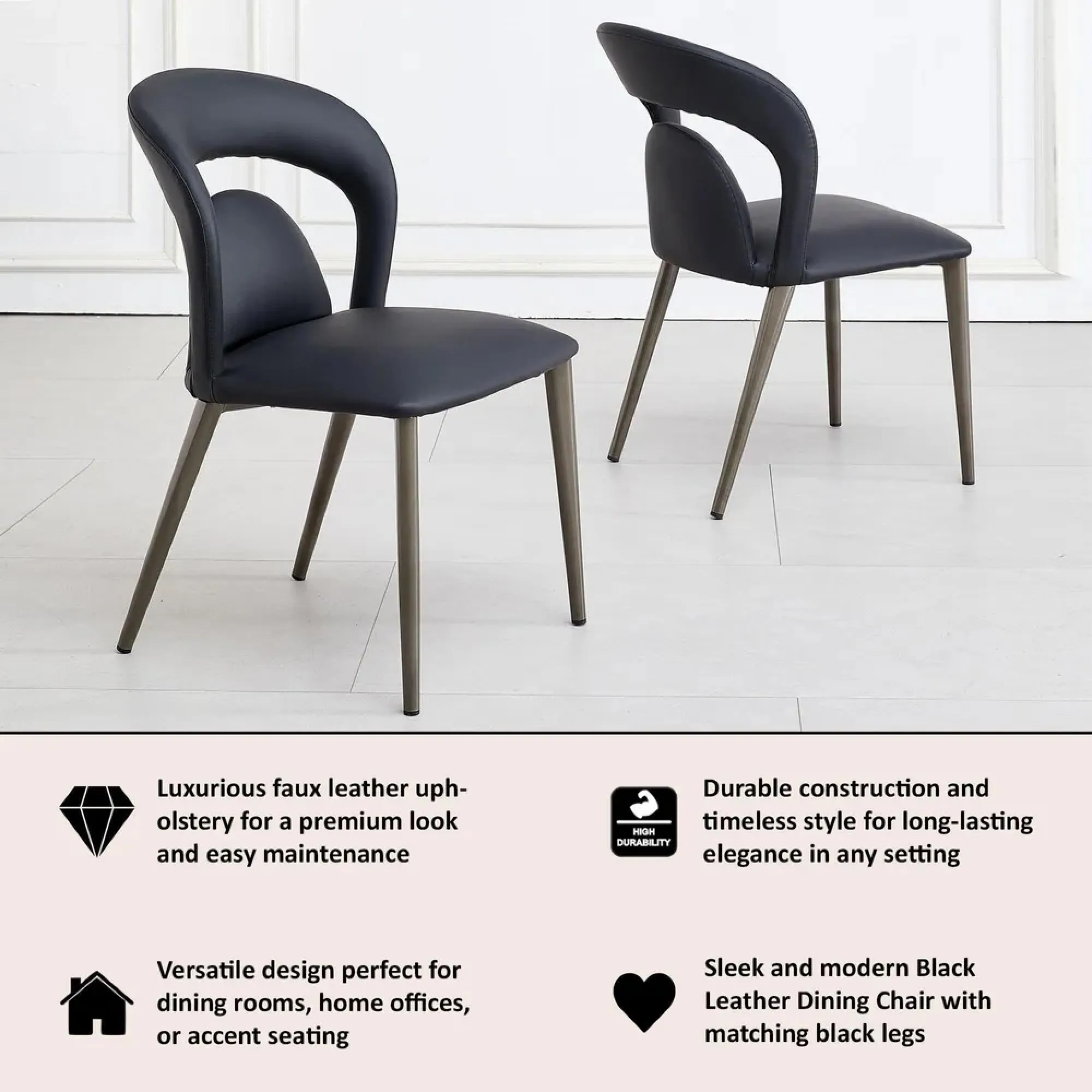 Dixie Dining Chair - Black, Faux Leather