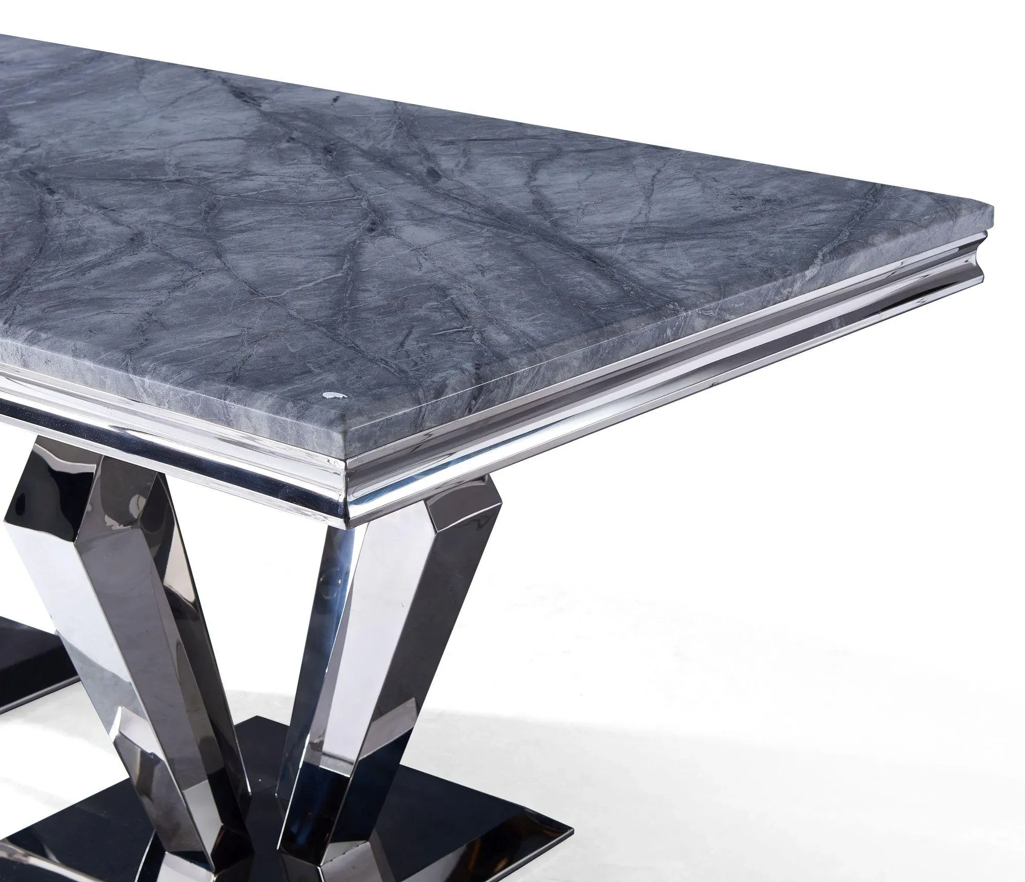 Dolce 8-Seater Dining Table - Grey Marble, Chrome