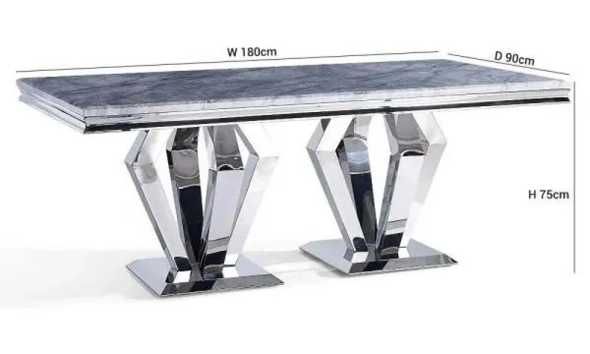 Dolce 8-Seater Dining Table - Grey Marble, Chrome