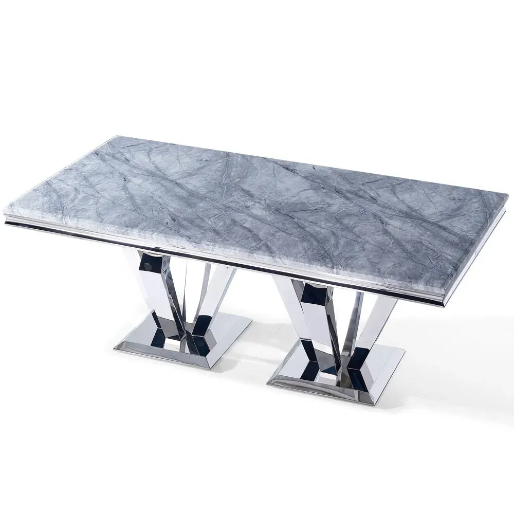 Dolce 8-Seater Dining Table - Grey Marble, Chrome