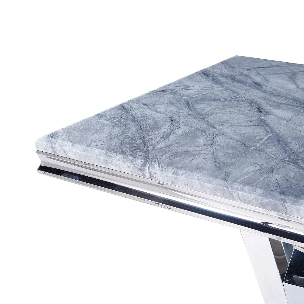 Dolce 8-Seater Dining Table - Grey Marble, Chrome