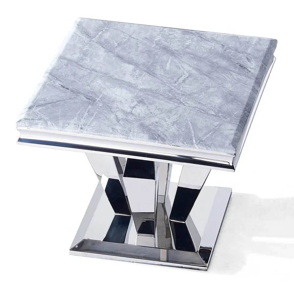 Dolce Square Lamp Table - Grey, Chrome