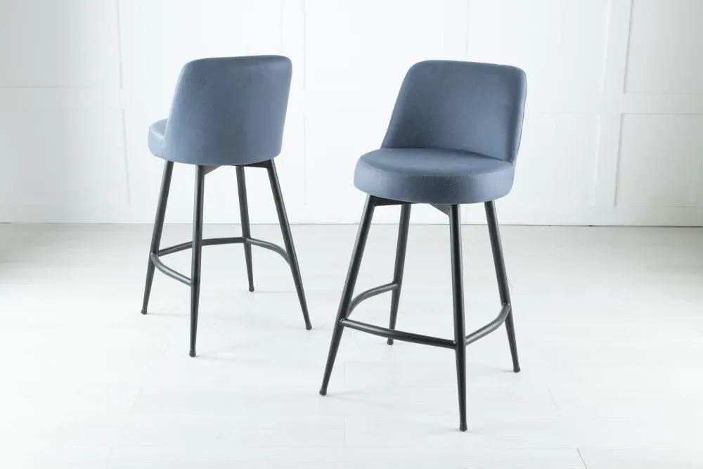 Dover Barstool with Backrest - Blue, Velvet