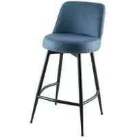 Dover Barstool with Backrest - Blue, Velvet