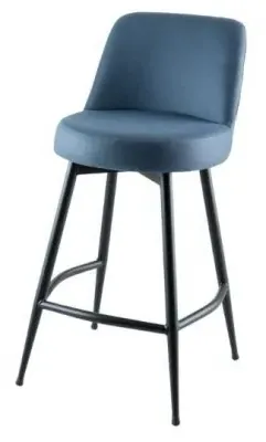 Dover Barstool with Backrest - Blue, Velvet image