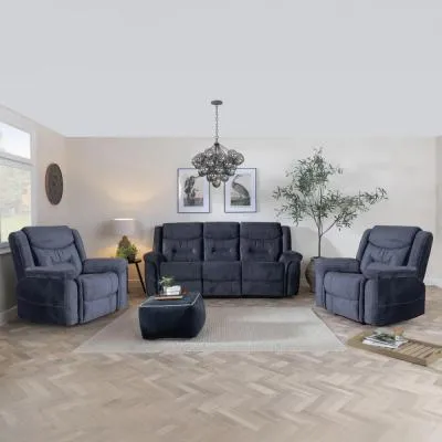 Dudley Silvano 3+1+1 Recliner Sofa Set - Blue, Fabric