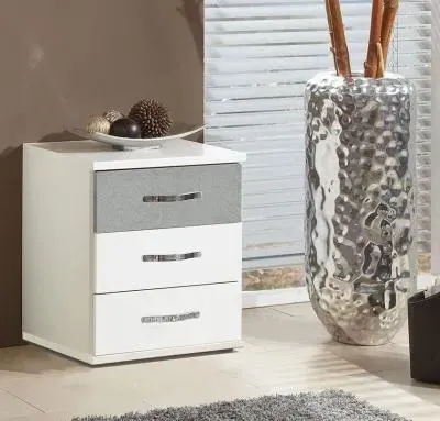 Duo 3 Drawer Bedside Cabinet - White, Grey image