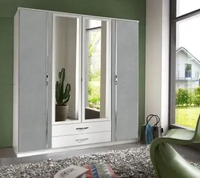 Duo 4 Door Combi Wardrobe with Mirror - White image