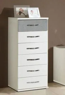 Duo 6 Drawer Narrow Chest - White, Grey image