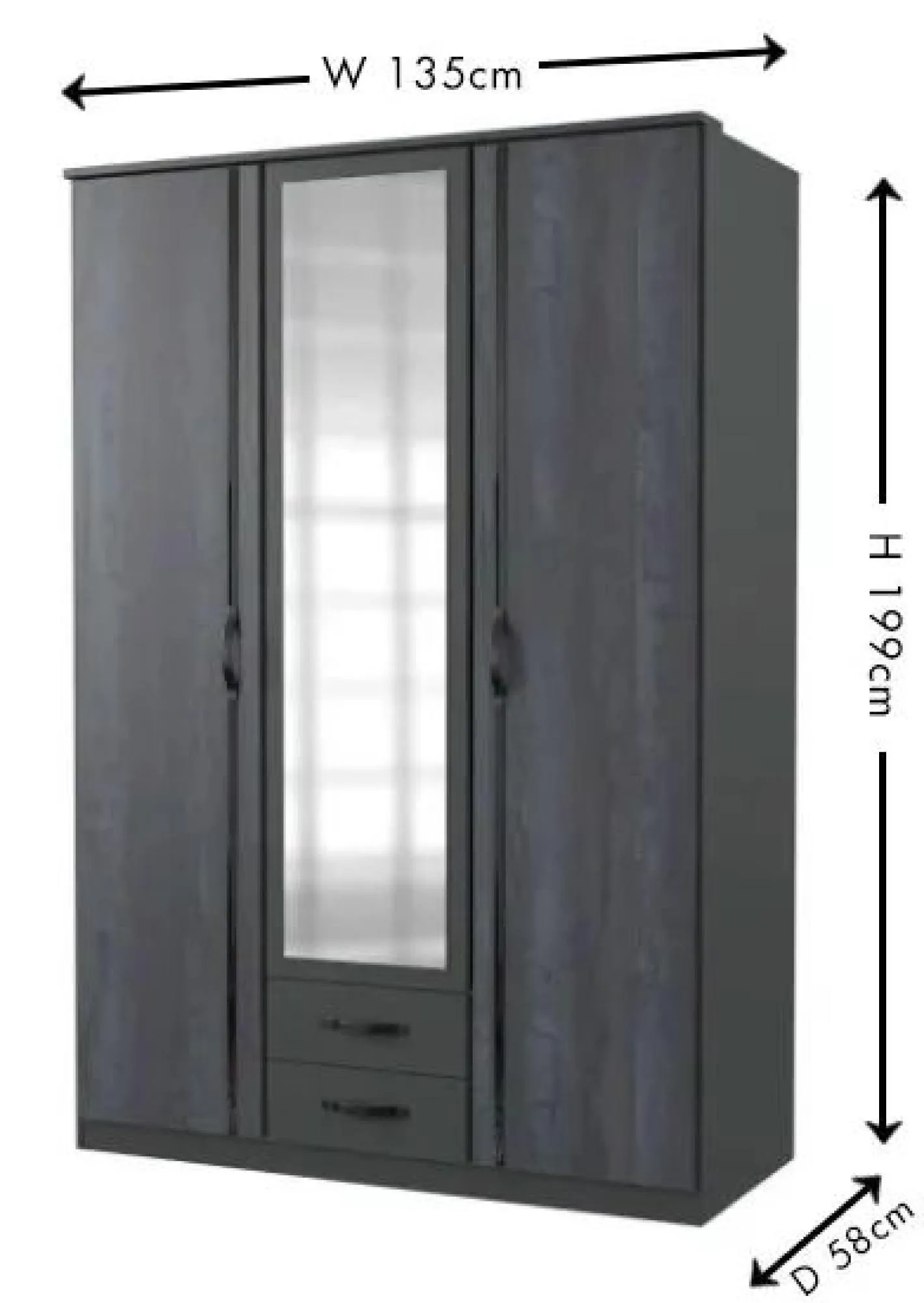 Duo2 3 Door Wardrobe - Graphite