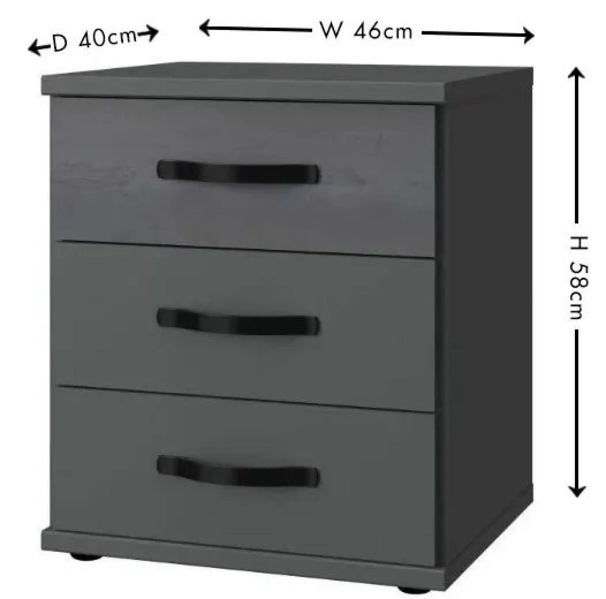 Duo2 3 Drawer Bedside Cabinet - Graphite