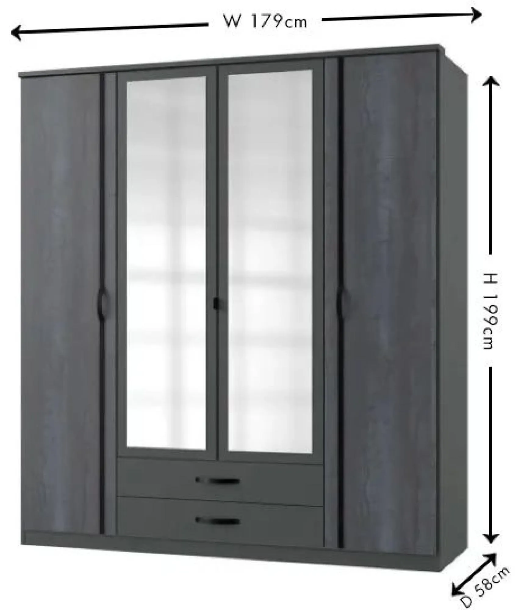 Duo2 4 Door Combi Wardrobe with Mirror - Graphite