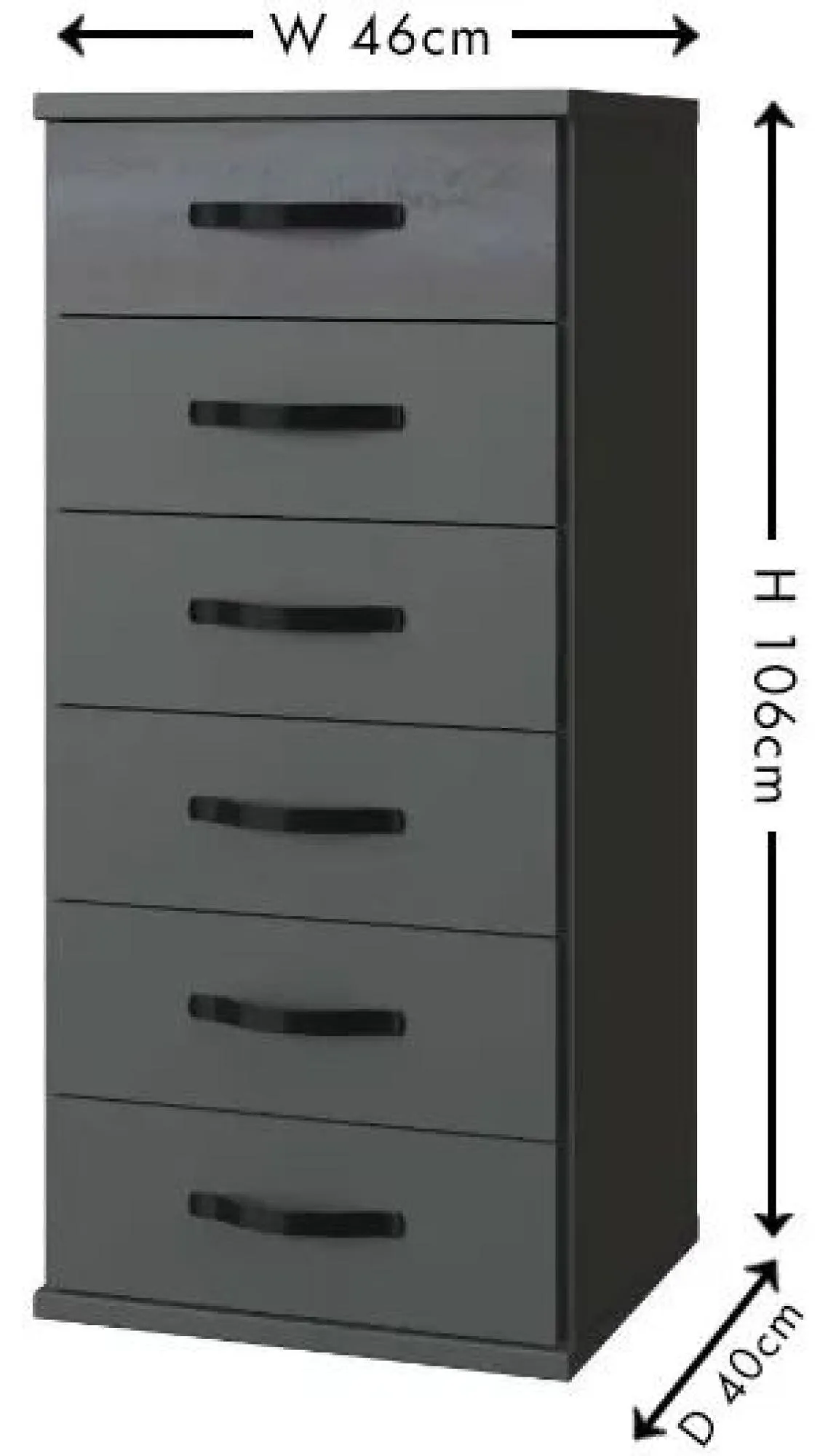 Duo2 6 Drawer Narrow Chest - Graphite