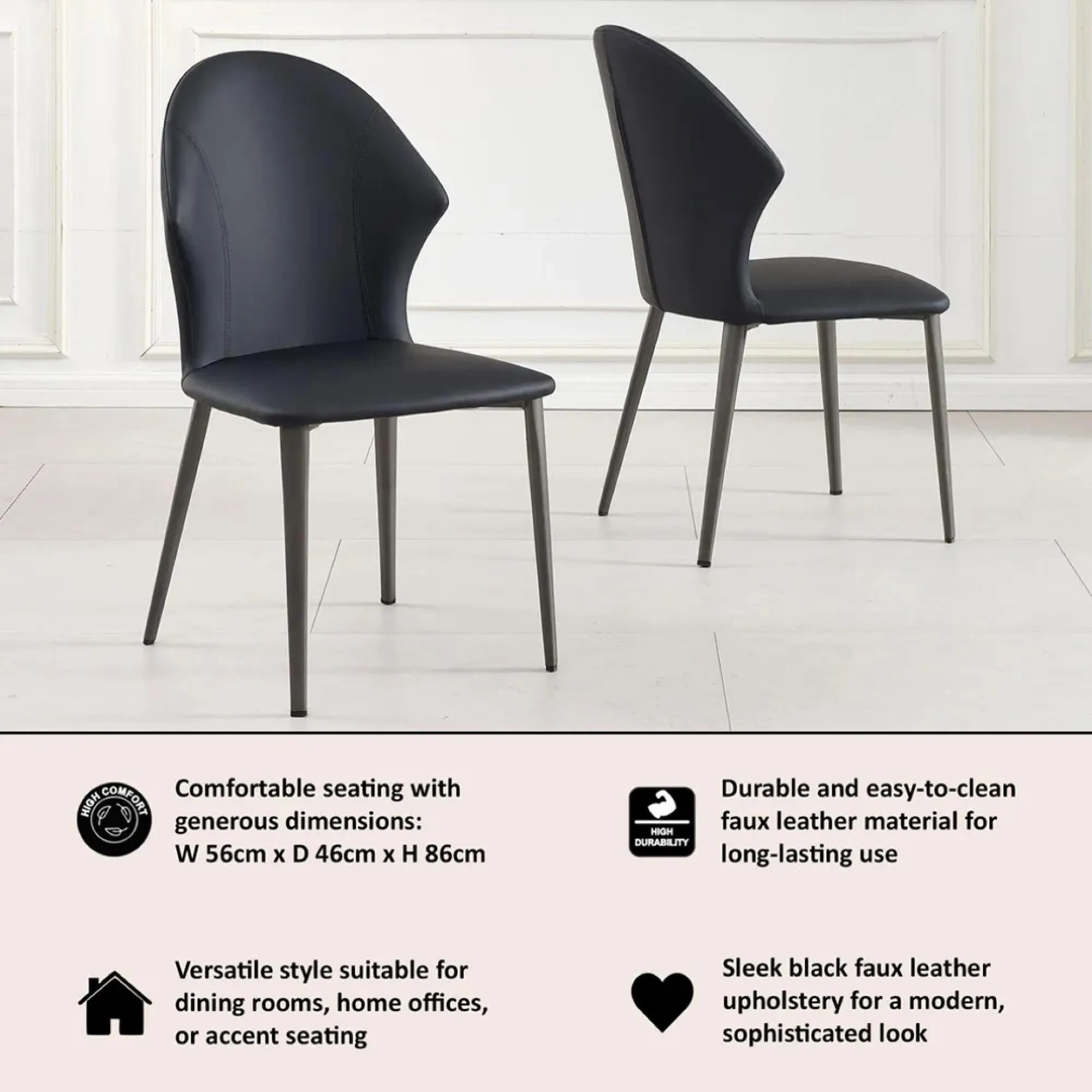 Elaine Dining Chair - Black, Faux Leather