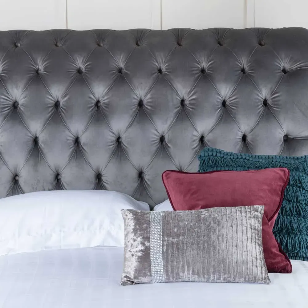 Ellis King Size Bed Frame - Grey, Velvet