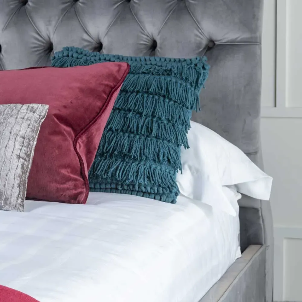 Ellis King Size Bed Frame - Grey, Velvet