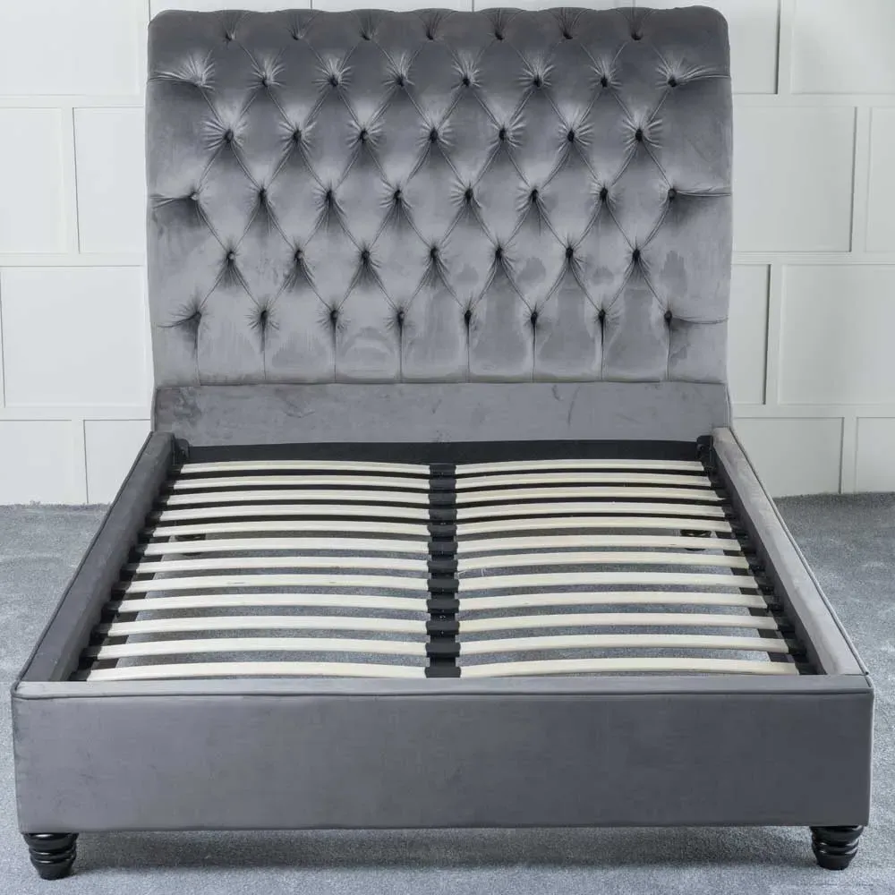 Ellis King Size Bed Frame - Grey, Velvet