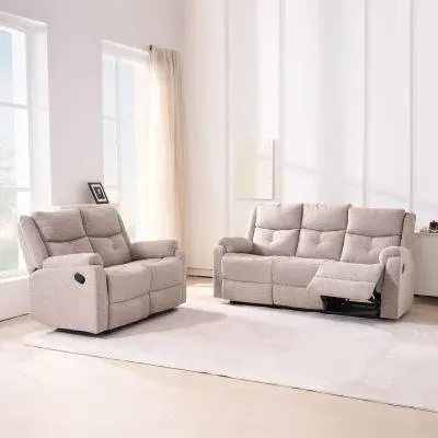 Ellison Manual Recliner Sofa Set - Cream, Fabric