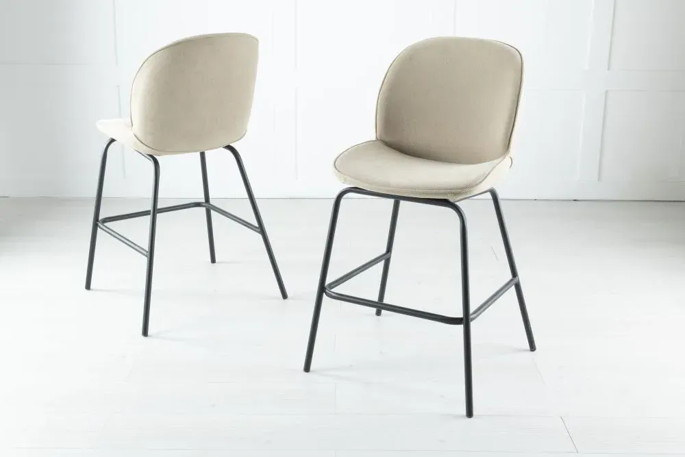 Etta Bar Stool with Black Footrest - Beige, Fabric