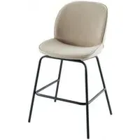 Etta Bar Stool with Black Footrest - Beige, Fabric