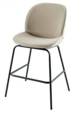 Etta Bar Stool with Black Footrest - Beige, Fabric image