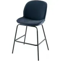 Etta Bar Stool with Black Footrest - Blue, Fabric