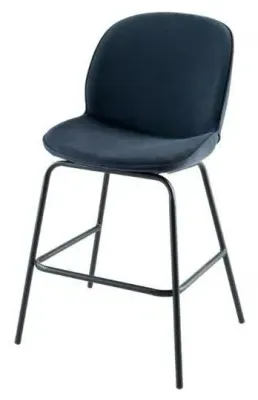 Etta Bar Stool with Black Footrest - Blue, Fabric