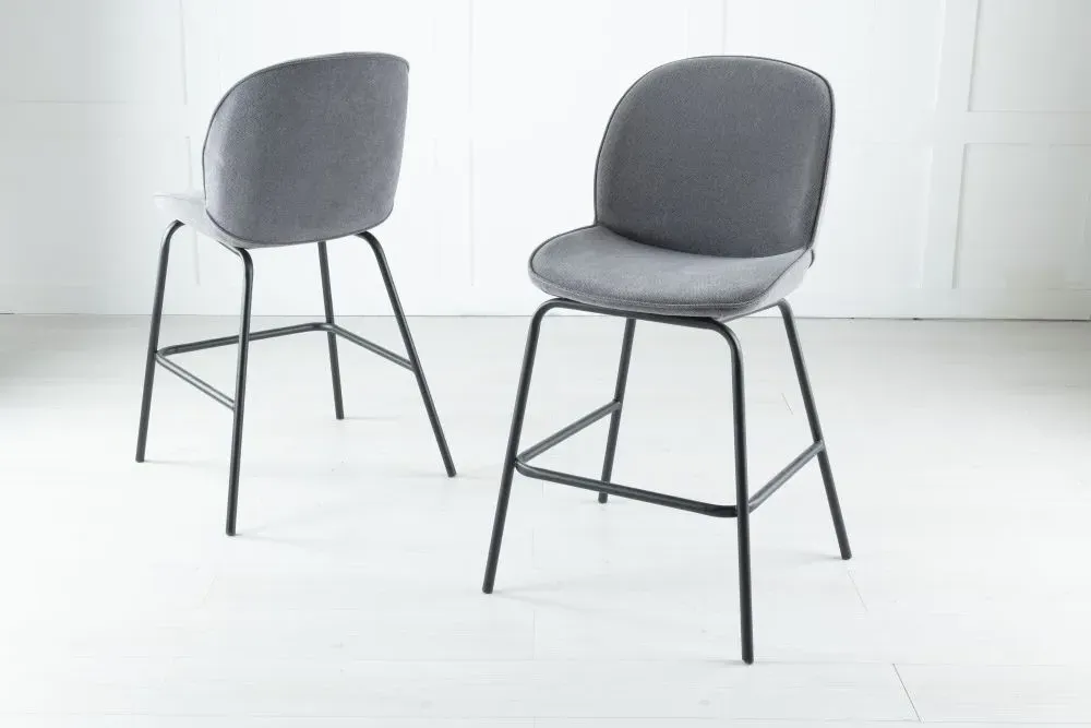 Etta Bar Stool with Black Footrest - Grey, Fabric
