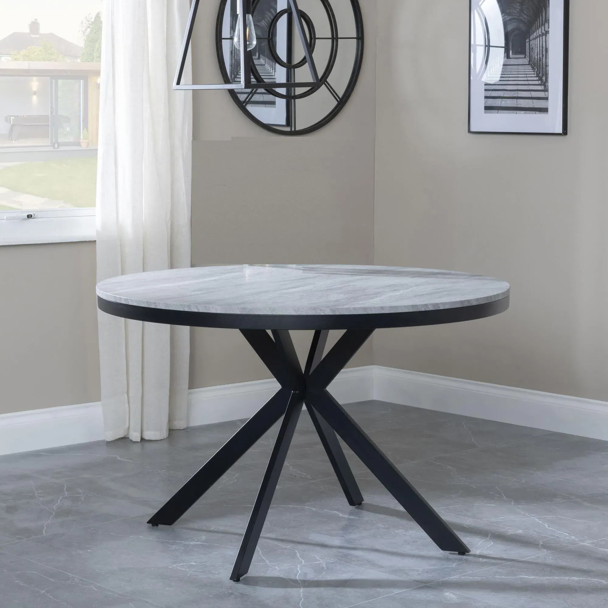 Ezra 4-Seater Round Dining Set with Spider Legs - Grey