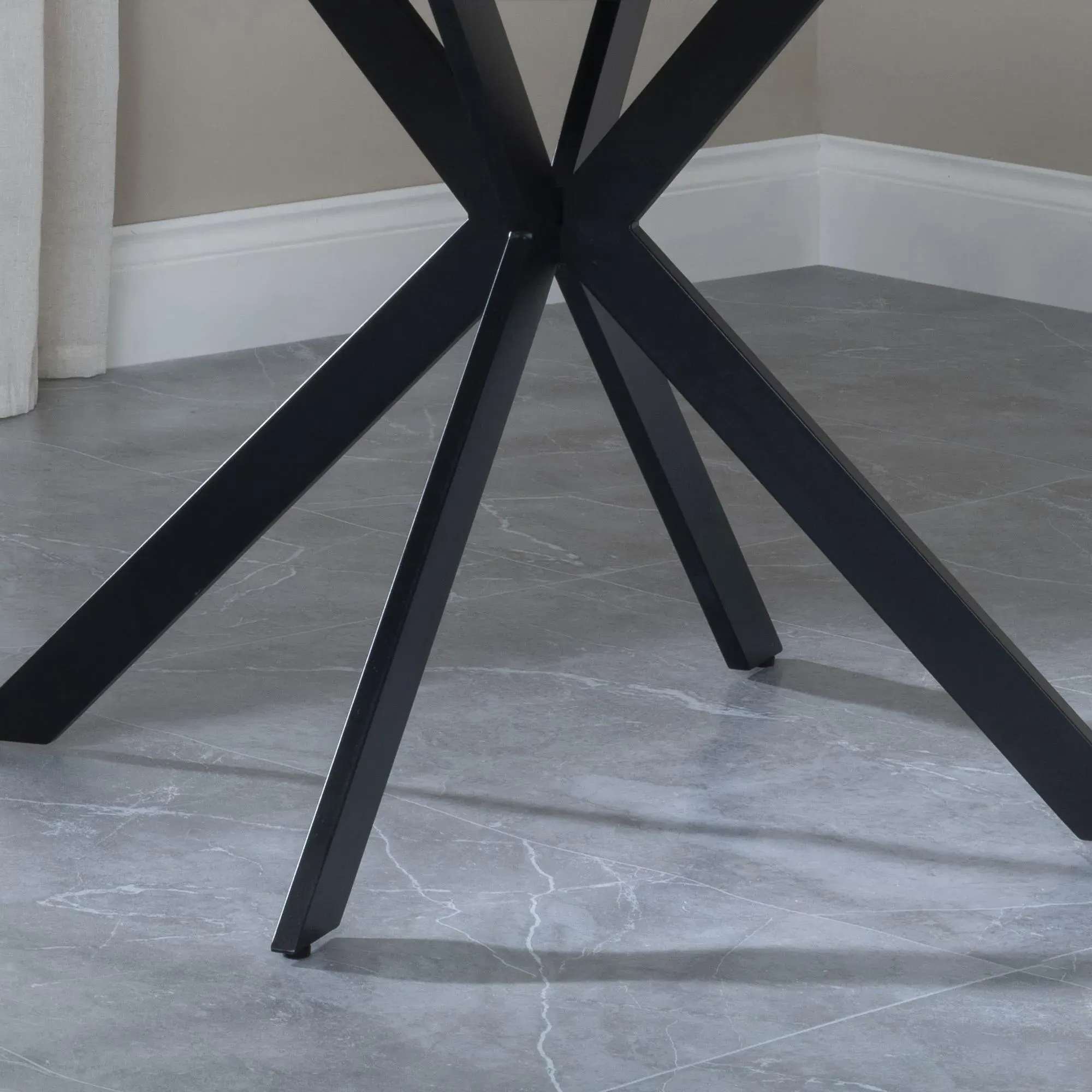 Ezra 4-Seater Round Dining Set with Spider Legs - Grey