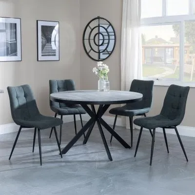 Ezra 4-Seater Round Dining Set with Spider Legs - Grey image