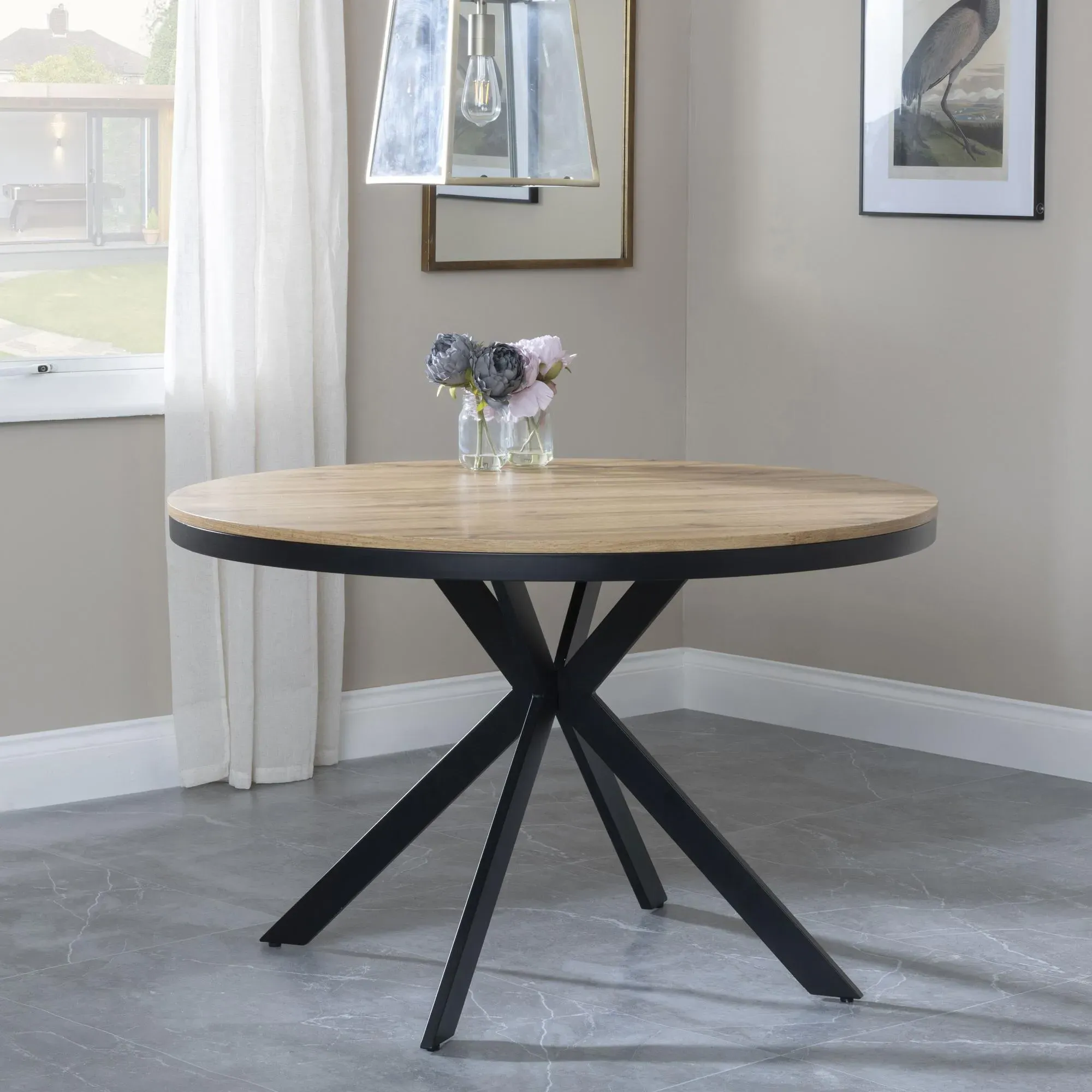 Ezra 4-Seater Round Dining Set with Spider Legs - Oak