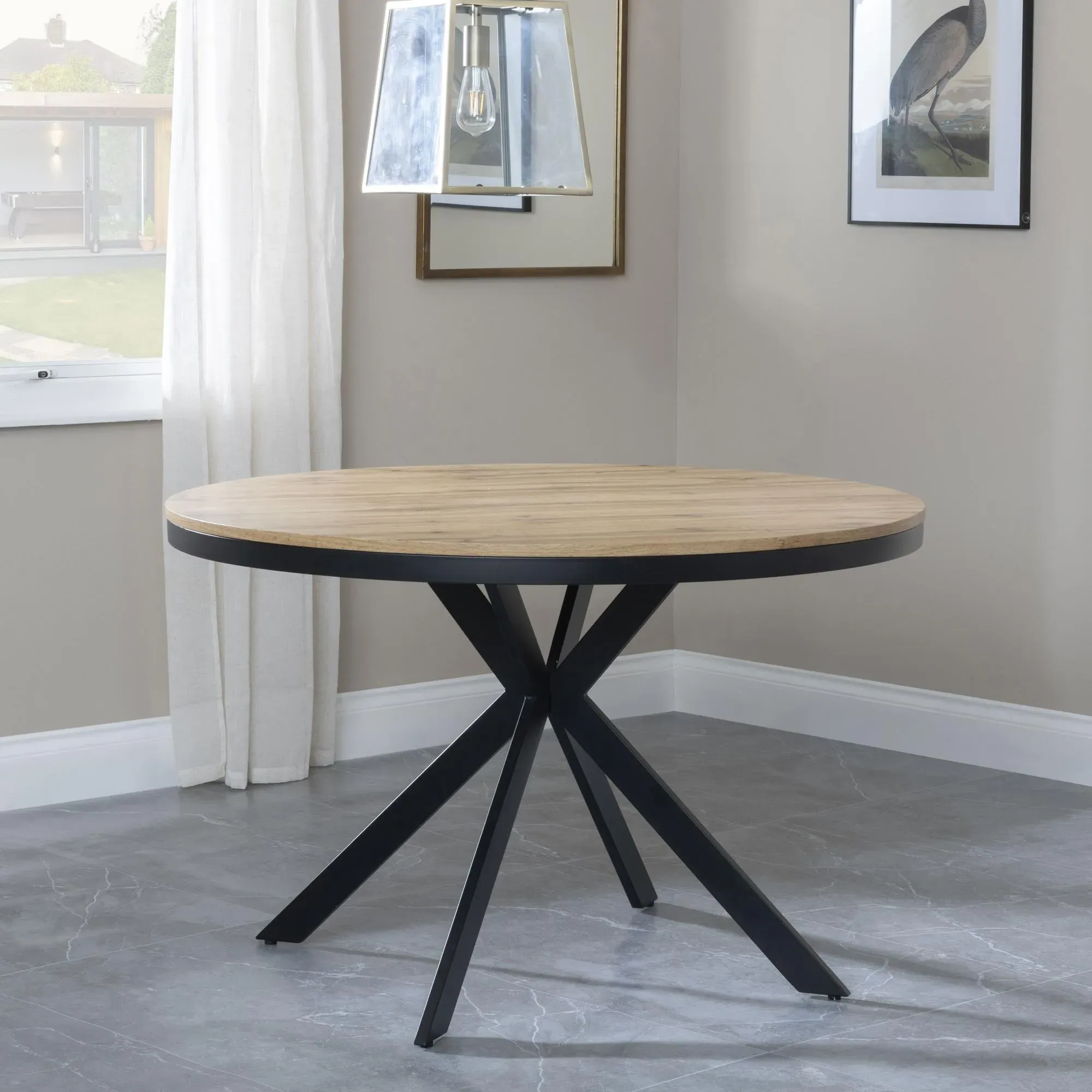 Ezra 4-Seater Round Dining Set with Spider Legs - Oak