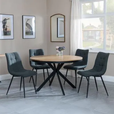 Ezra 4-Seater Round Dining Set with Spider Legs - Oak