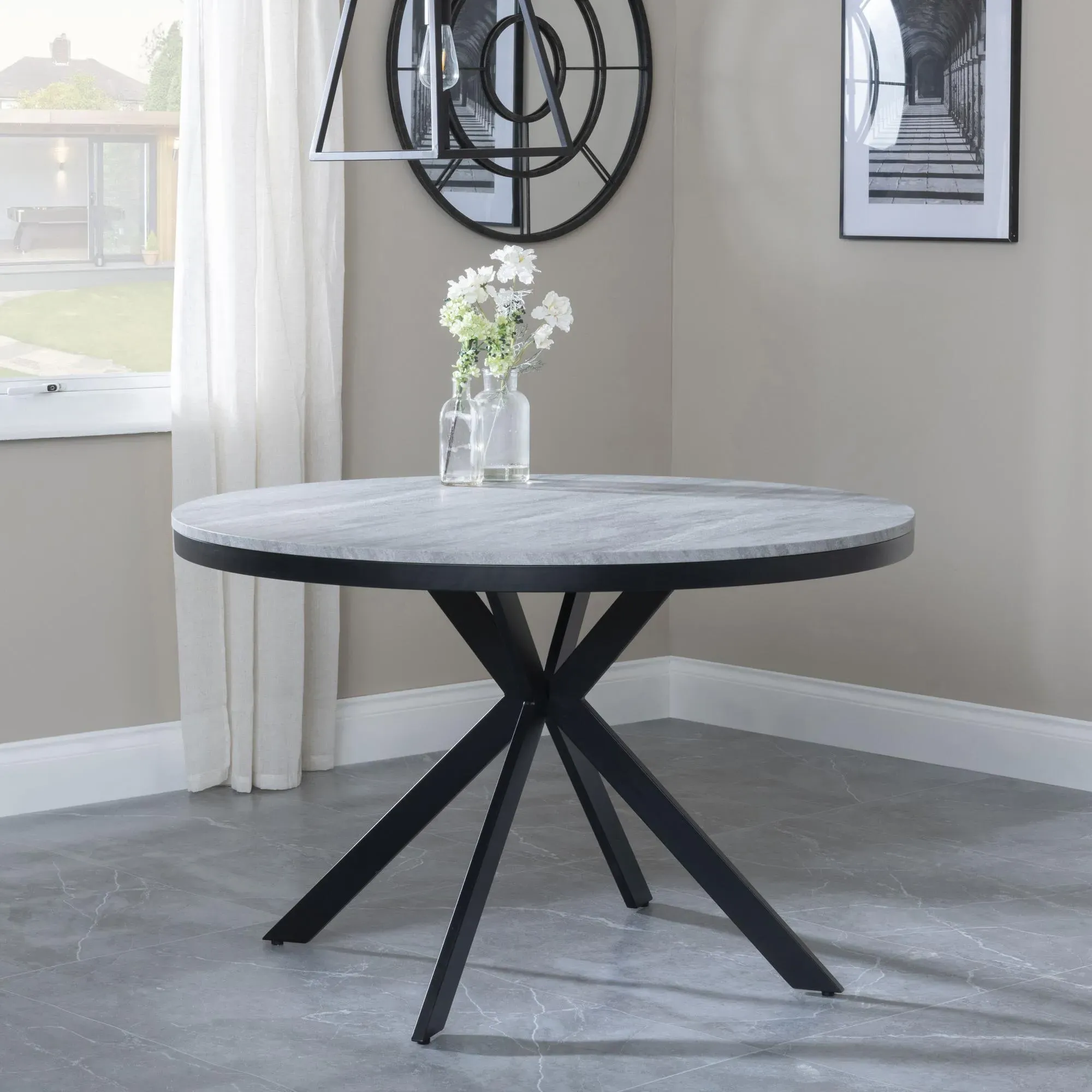 Ezra 4-Seater Round Dining Set with Swivel Chairs - Grey