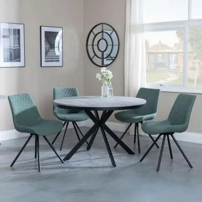Ezra 4-Seater Round Dining Set with Swivel Chairs - Grey