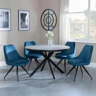 Ezra 4-Seater Round Dining Set with Swivel Chairs - Grey