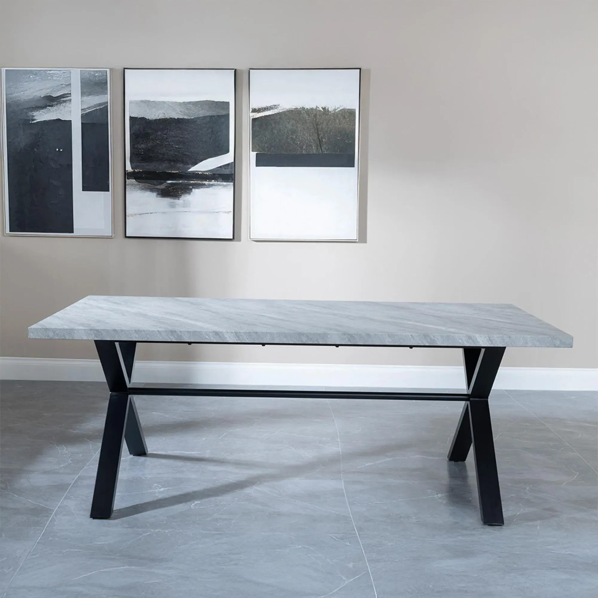 Ezra 8-Seater Dining Table with Cross Legs - Grey, MDF